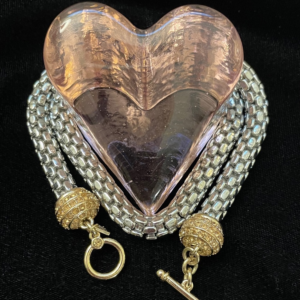 Banana Republic Silver Link Toggle Necklace with Gold Rhinestone End Caps 16”